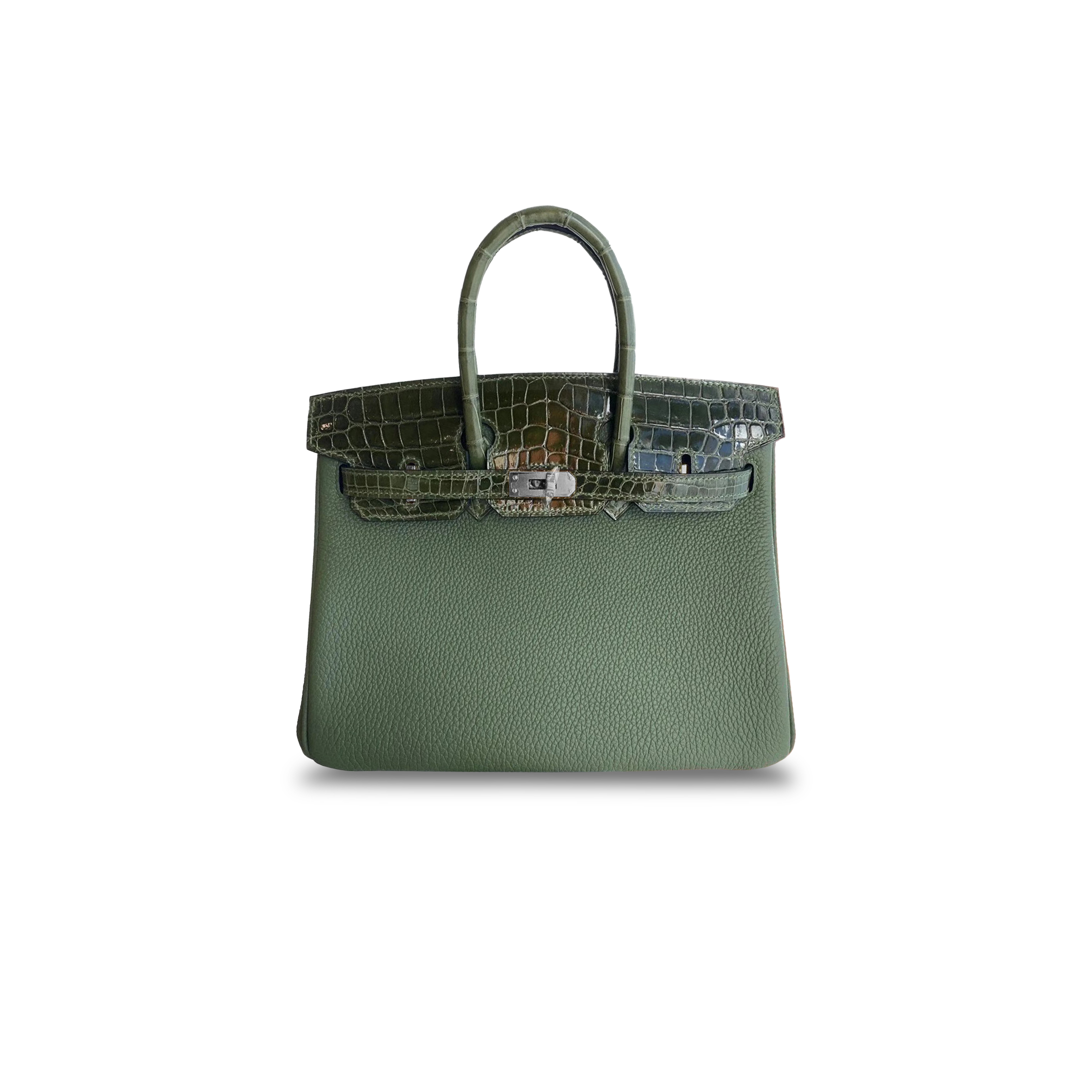 H**mes master birkin 25 crocodile and togo leather jungle green silver buckle h076216ck39 (25*20*13cm)